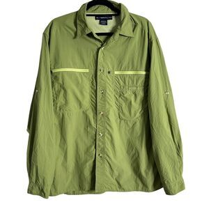 ExOfficio Men‎ Size L Outdoor Hiking Shirt Nylon Zip Pocket Green Mesh Vented